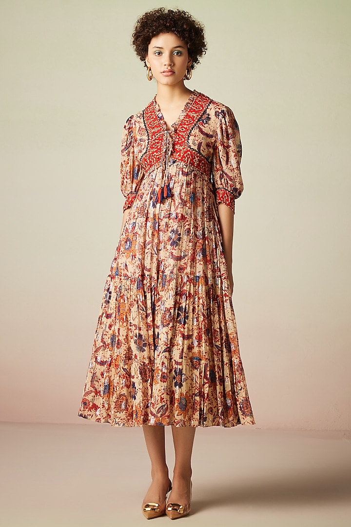 Multi-Colored Viscose Lurex Georgette Floral Printed Maxi Dress by Verb by Pallavi Singhee