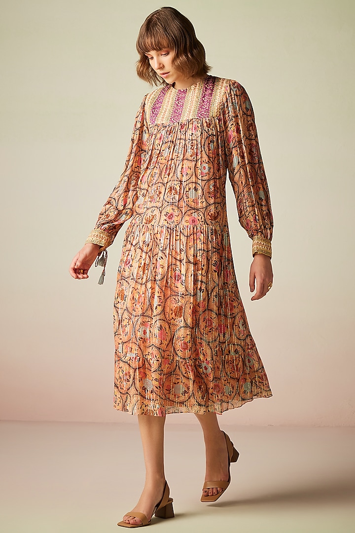 Multi-Colored Viscose Lurex Georgette Printed Maxi Dress by Verb by Pallavi Singhee