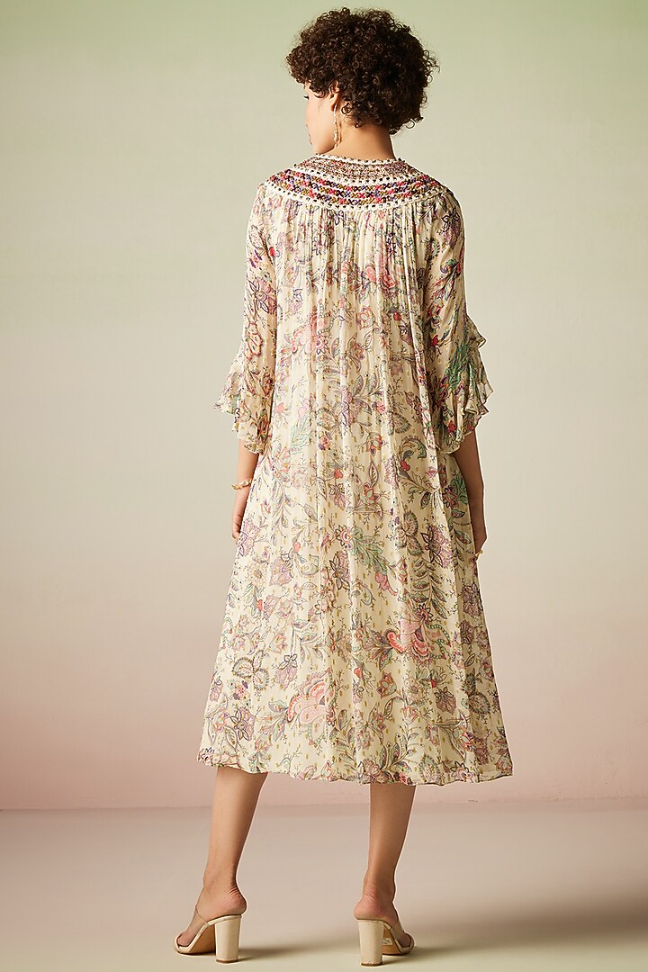 Beige Viscose Lurex Georgette Printed Kaftan Vacation Dress by Verb by Pallavi Singhee at Pernia's Pop Up Shop