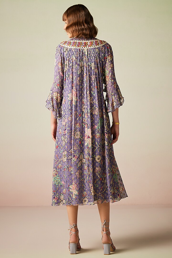 Mauve Viscose Lurex Georgette Printed Kaftan Vacation Dress by Verb by Pallavi Singhee at Pernia's Pop Up Shop