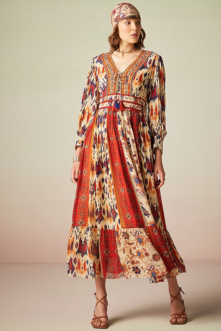 Multi-Colored Viscose Lurex Georgette Printed Maxi Vacation Dress by Verb by Pallavi Singhee at Pernia's Pop Up Shop