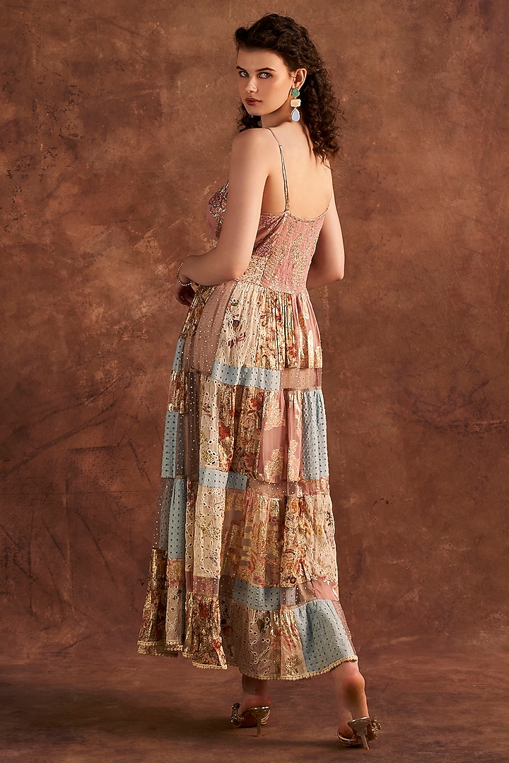 Multi-Colored Viscose Lurex Georgette Printed Spaghetti Summer Dress by Verb by Pallavi Singhee at Pernia's Pop Up Shop
