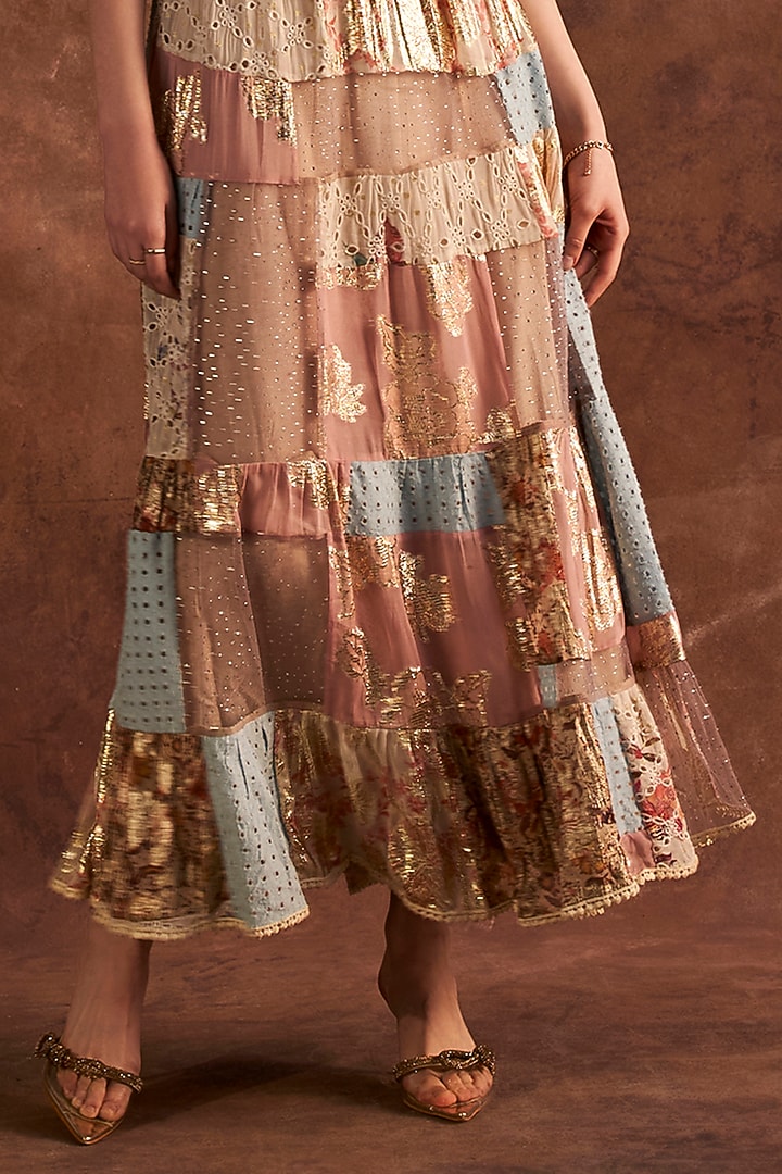 Multi-Colored Viscose Lurex Georgette Printed Spaghetti Summer Dress by Verb by Pallavi Singhee at Pernia's Pop Up Shop