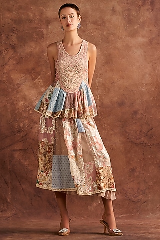 Multi-Colored Viscose Patchwork & Printed Skirt by Verb by Pallavi Singhee