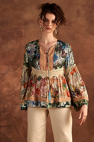 Multi-Colored Viscose Lurex Georgette Printed Blouse by Verb by Pallavi Singhee