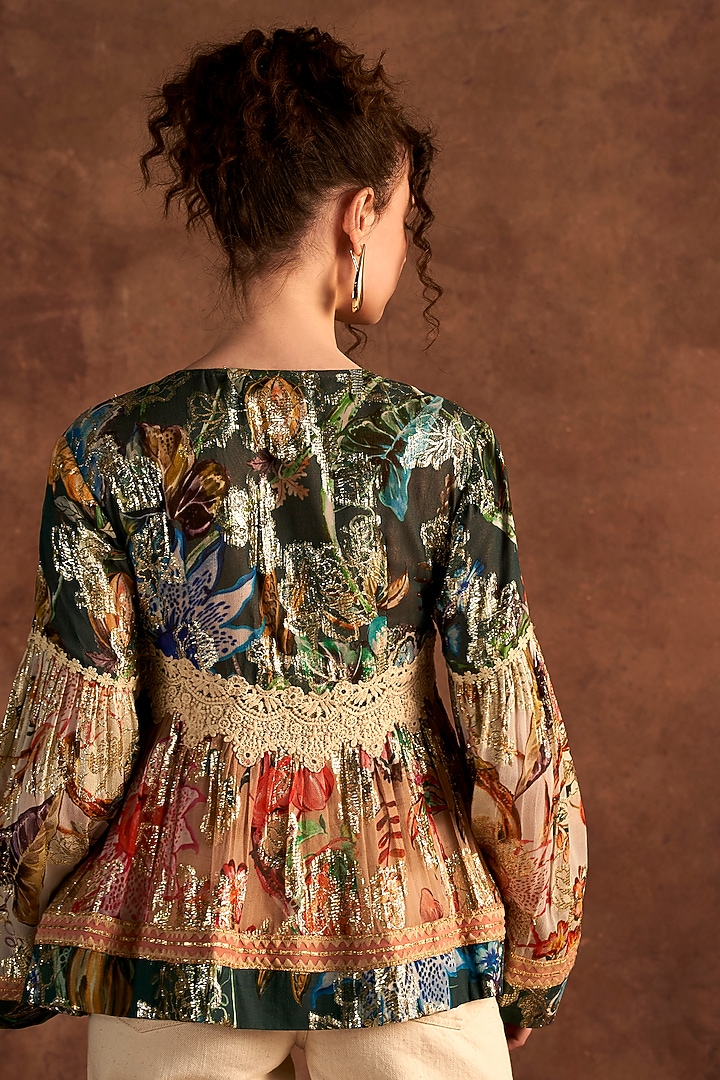 Multi-Colored Viscose Lurex Georgette Printed Blouse by Verb by Pallavi Singhee at Pernia's Pop Up Shop
