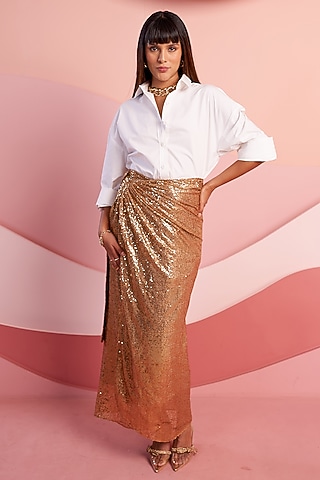 Golden Tulle Sequins Work Skirt by Verb by Pallavi Singhee
