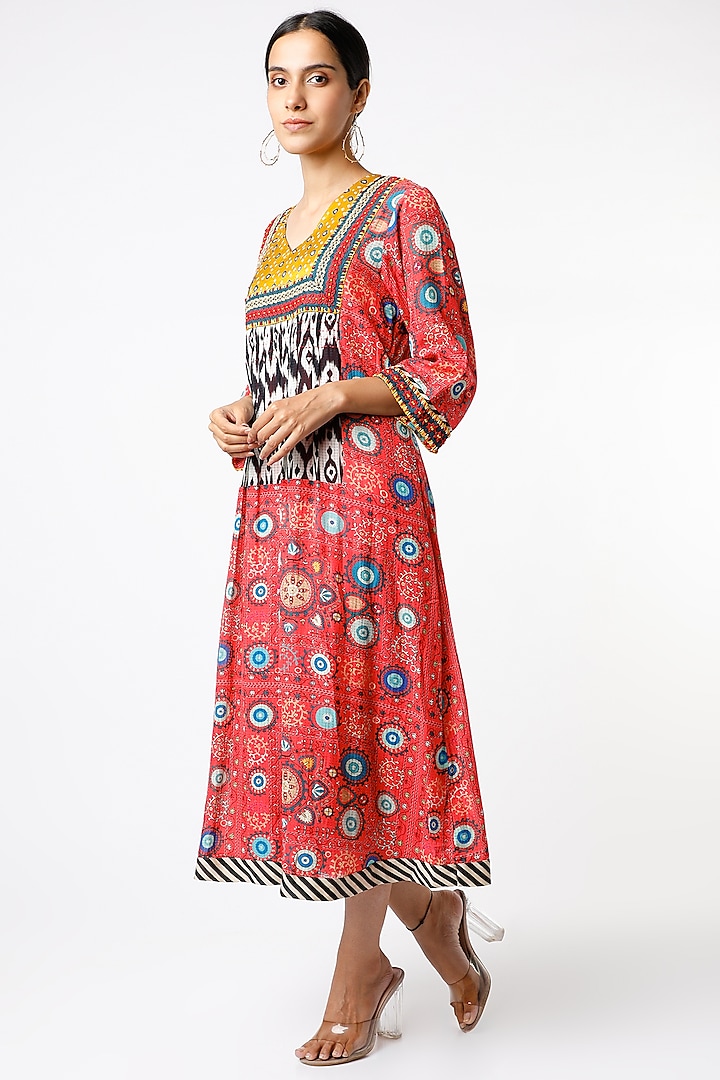 Red & Yellow Bandhani Embroidered Dress by Verb by Pallavi Singhee