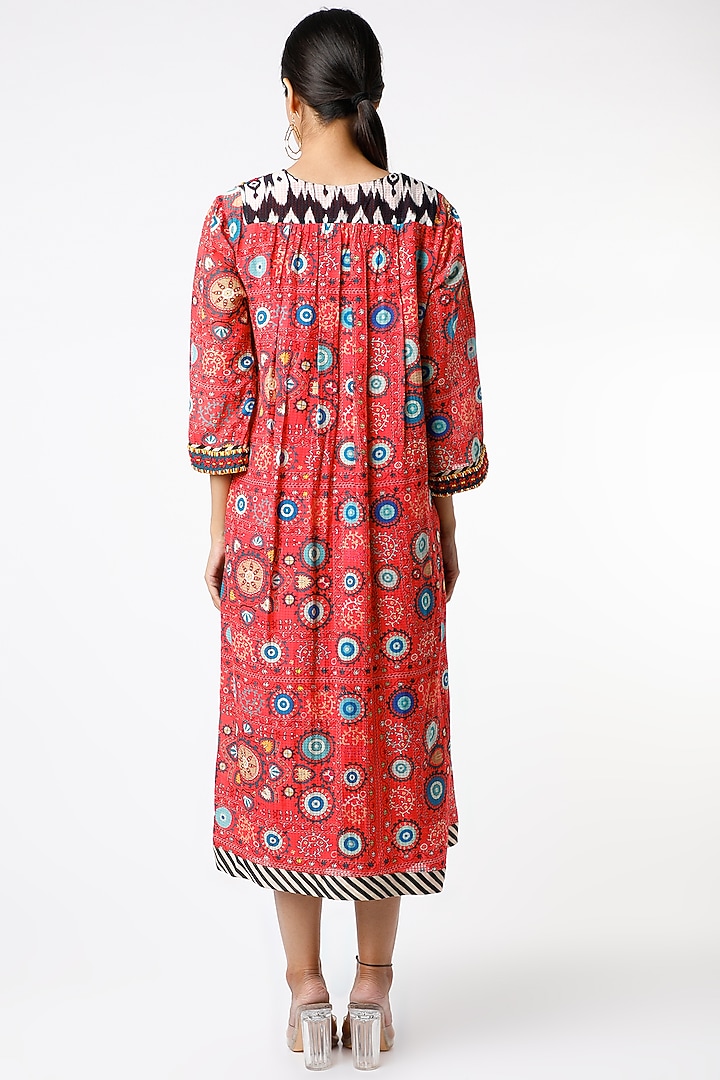 Red & Yellow Bandhani Embroidered Vacation Dress by Verb by Pallavi Singhee at Pernia's Pop Up Shop