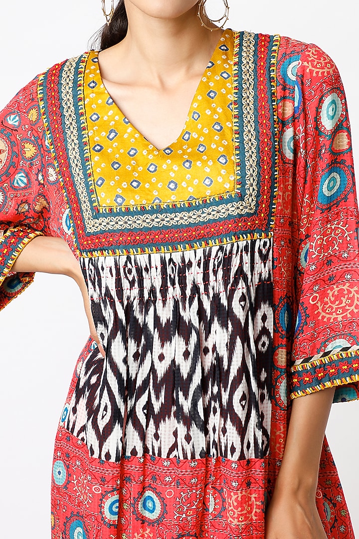 Red & Yellow Bandhani Embroidered Vacation Dress by Verb by Pallavi Singhee at Pernia's Pop Up Shop