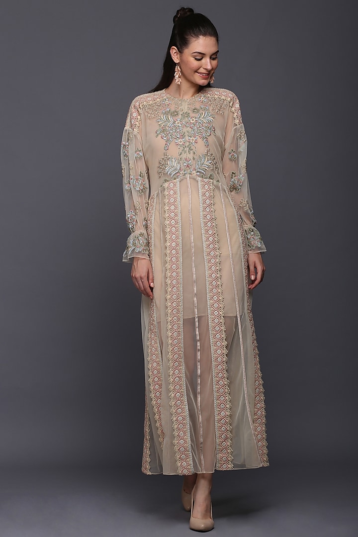 Ivory Tulle Maxi Dress by Verb by Pallavi Singhee