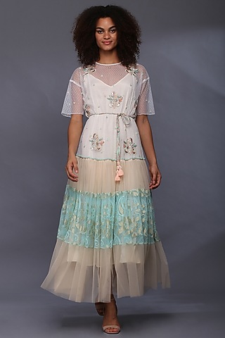 Ivory Boota Embroidered Maxi Dress by Verb by Pallavi Singhee
