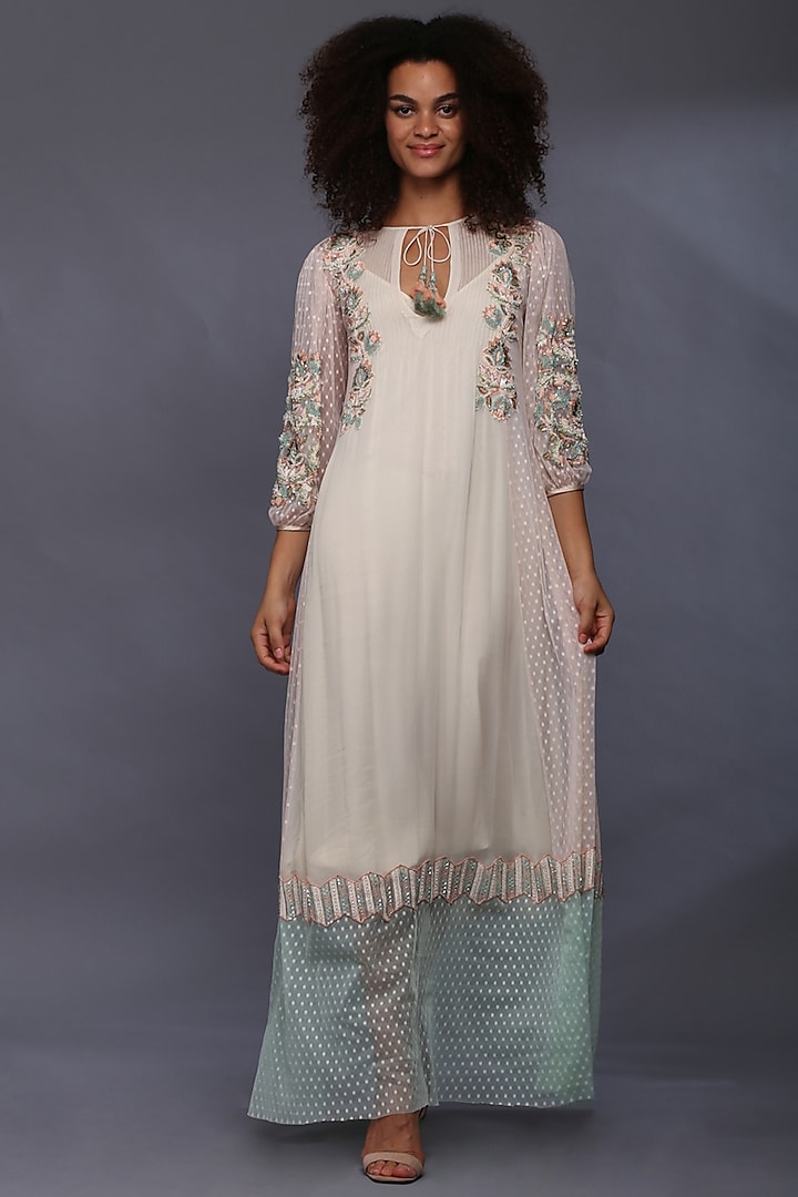 Ivory Embroidered Maxi Dress by Verb by Pallavi Singhee at Pernia's Pop Up Shop