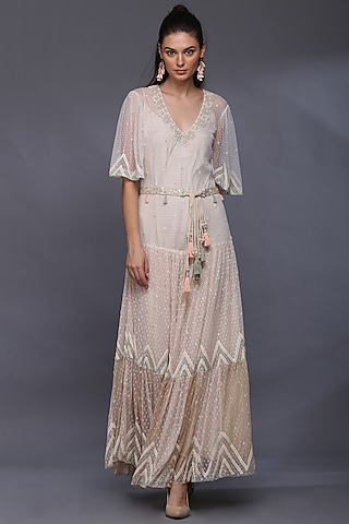 Ivory Tulle Dress With Thread Lace Detailing by Verb by Pallavi Singhee