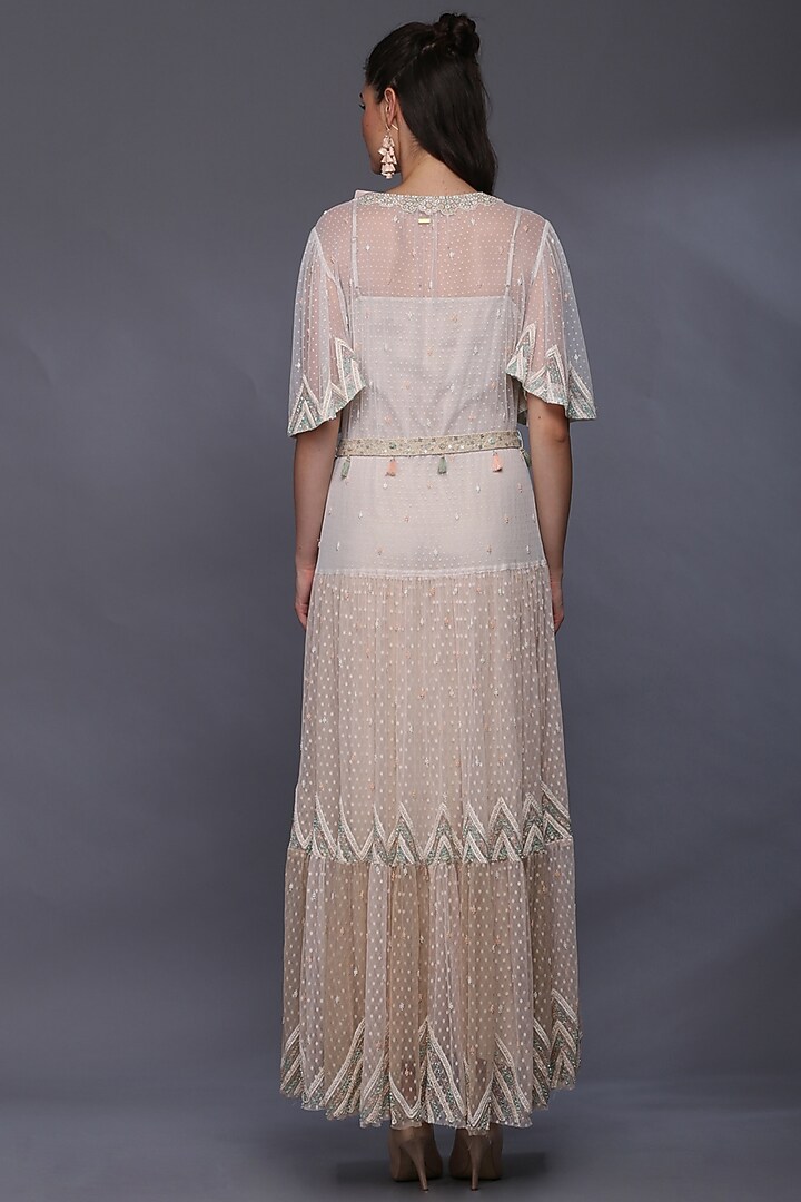 Ivory Tulle Vacation Dress With Thread Lace Detailing by Verb by Pallavi Singhee at Pernia's Pop Up Shop