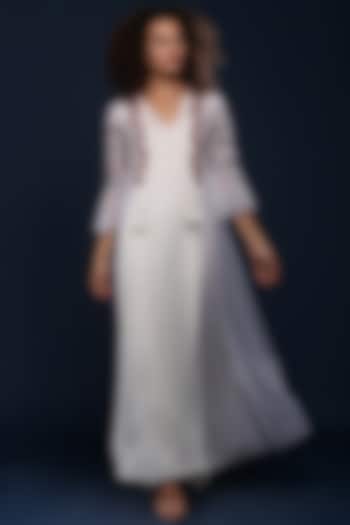 Ivory Vacation Dress With Floral Cutdana Detailing by Verb by Pallavi Singhee at Pernia's Pop Up Shop