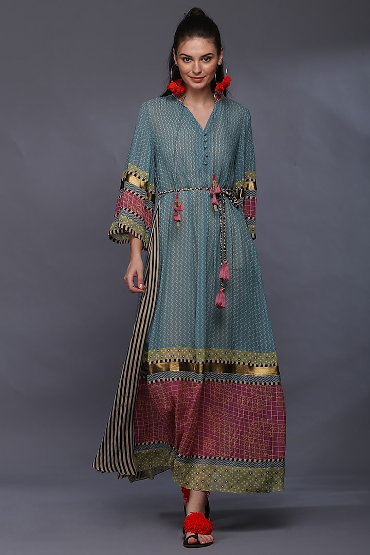 Bolt Blue Chevron Printed Kaftan Dress Design by Verb by Pallavi ...