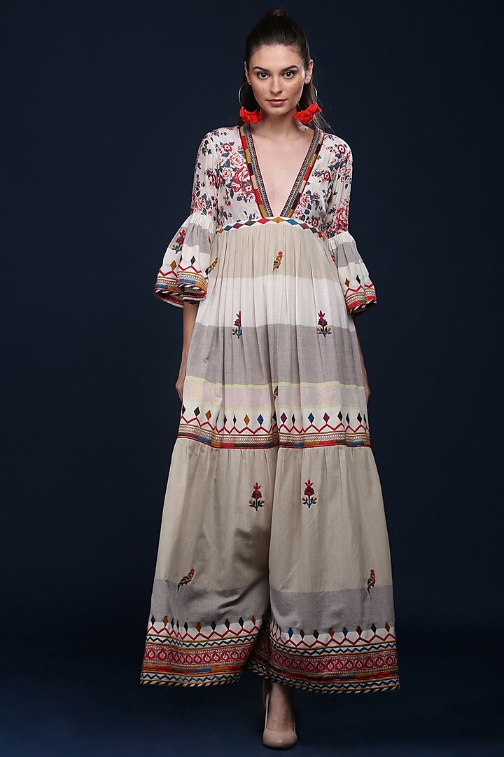 Beige Cotton Kaftan Dress by Verb by Pallavi Singhee