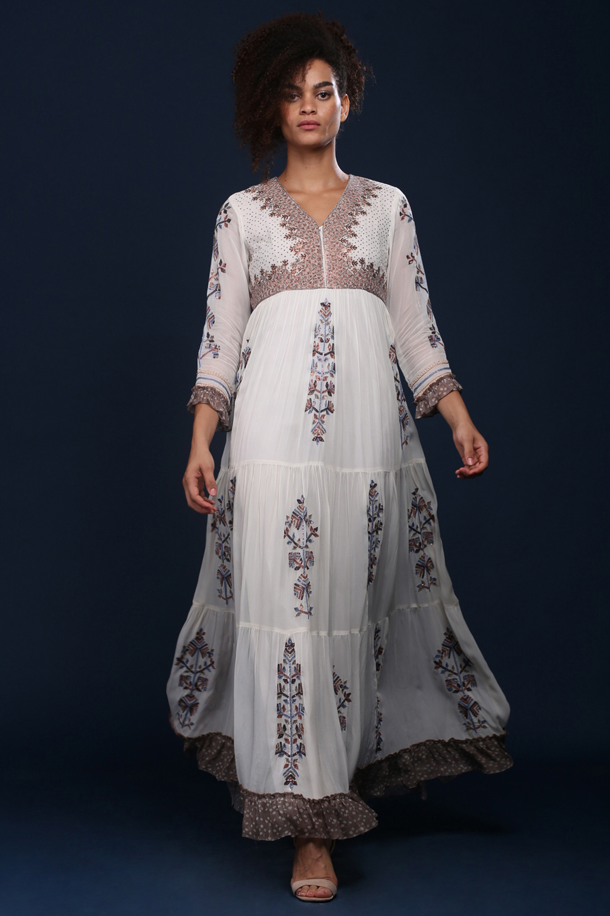 Ivory Tiered Vacation Dress With Thread Detailing by Verb by Pallavi Singhee at Pernia's Pop Up Shop