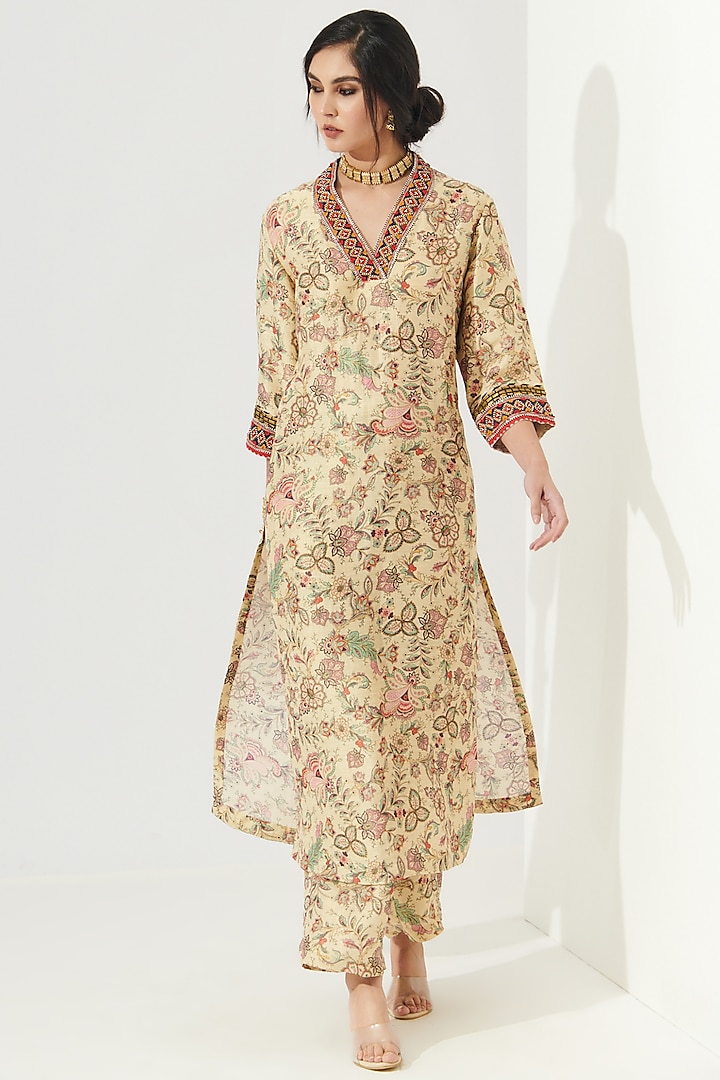 Beige Embroidered & Printed Kurta Set by Verb by Pallavi Singhee at Pernia's Pop Up Shop