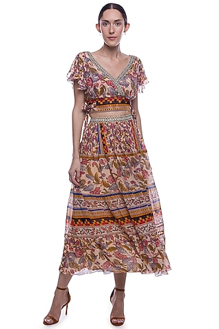 Brown Floral Printed Blouse by Verb by Pallavi Singhee