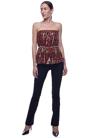 Brown Printed Tube Blouse by Verb by Pallavi Singhee