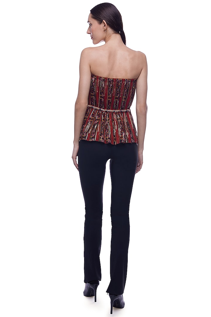 Brown Printed Tube Blouse by Verb by Pallavi Singhee at Pernia's Pop Up Shop