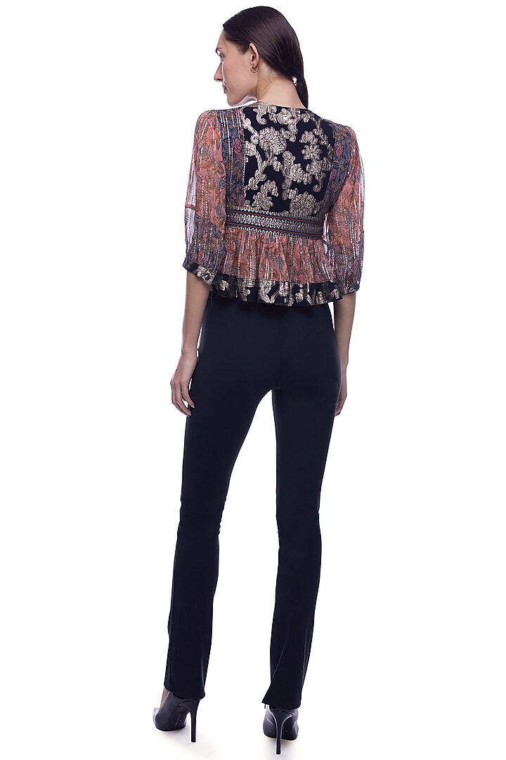 Reddish Brown Printed & Embroidered Blouse by Verb by Pallavi Singhee at Pernia's Pop Up Shop