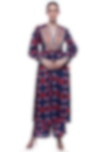 Dark Midnight Blue Cotton Floral Printed Kurta Set by Verb by Pallavi Singhee at Pernia's Pop Up Shop