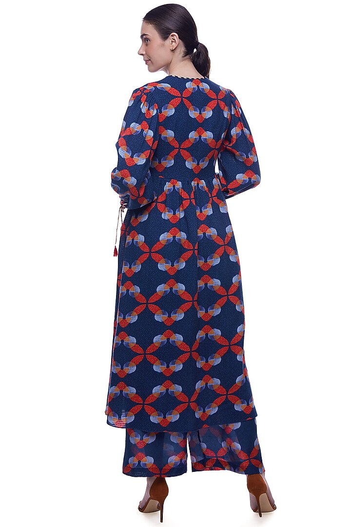 Dark Midnight Blue Cotton Floral Printed Kurta Set by Verb by Pallavi Singhee at Pernia's Pop Up Shop