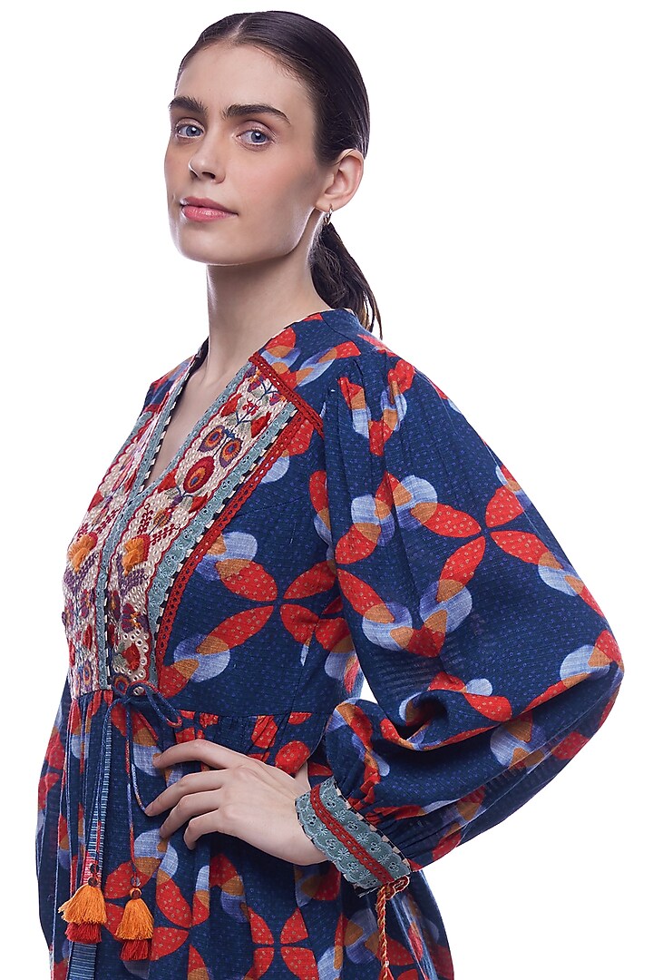 Dark Midnight Blue Cotton Floral Printed Kurta Set by Verb by Pallavi Singhee at Pernia's Pop Up Shop