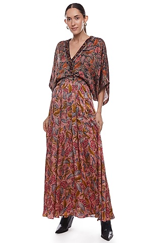 Black & Faded Red Printed Wrap Dress by Verb by Pallavi Singhee