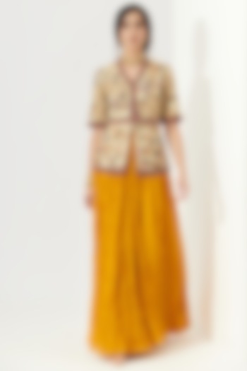 Mustard & Cream Lurex Cotton Skirt Set by Verb by Pallavi Singhee