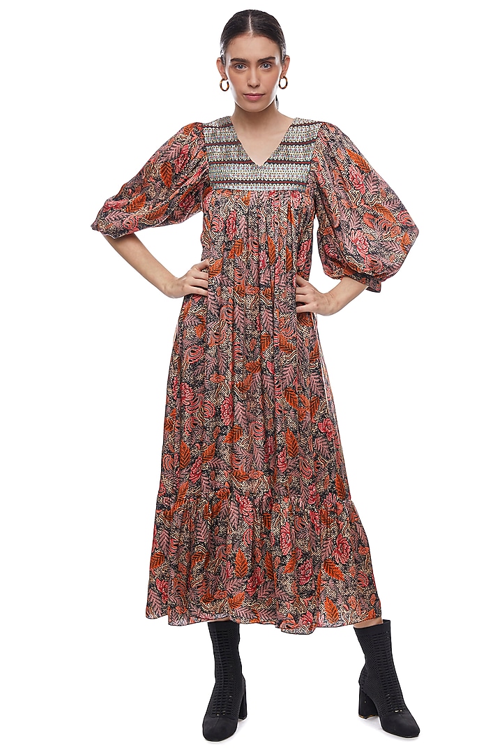 Brown Printed Dress by Verb by Pallavi Singhee
