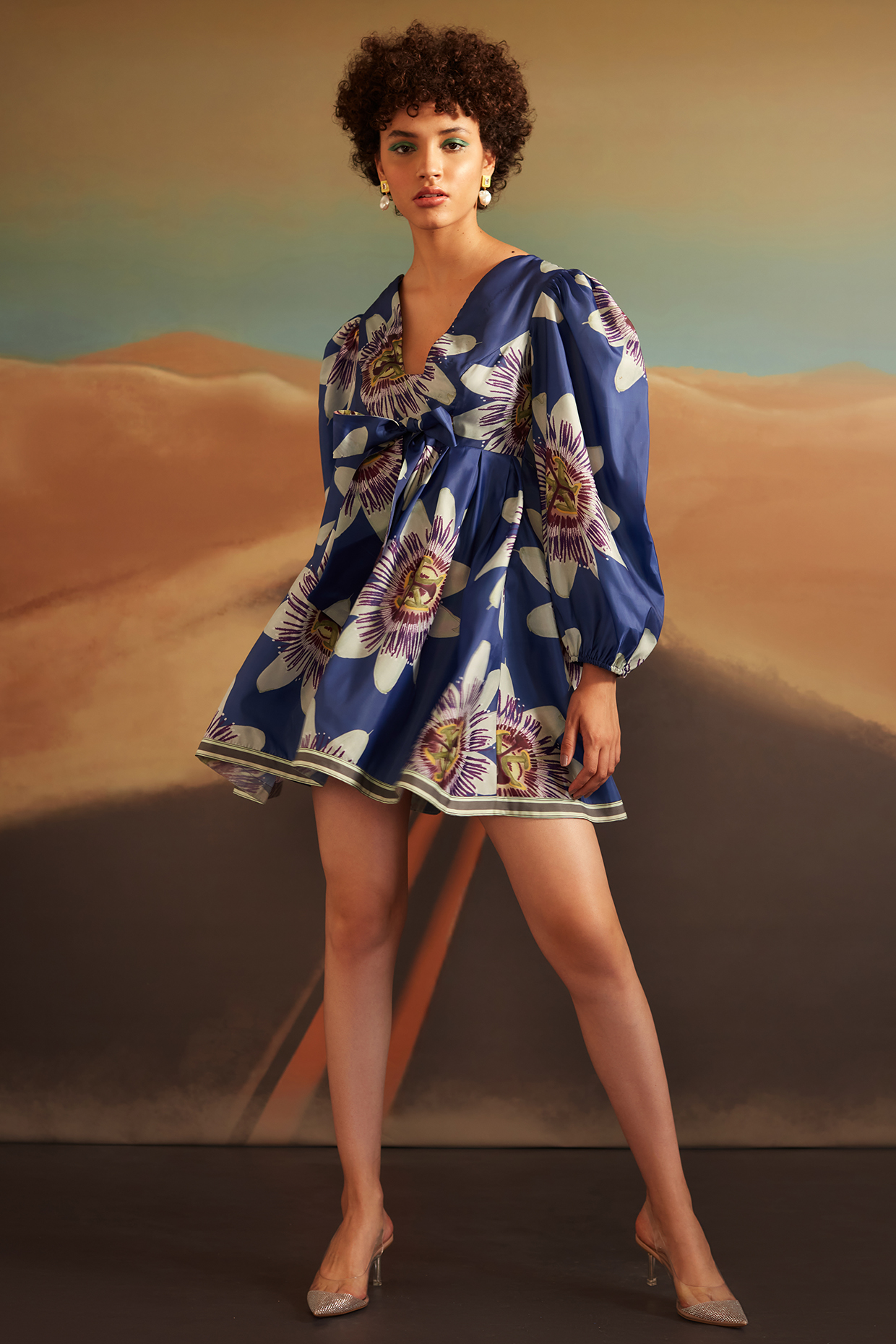 Cobalt Blue Cotton Satin Printed Summer Dress by Verb by Pallavi Singhee at Pernia's Pop Up Shop