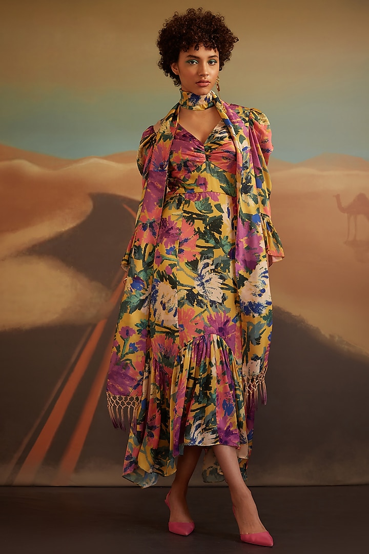 Multi-Colored Viscose Crepe Maxi Dress by Verb by Pallavi Singhee