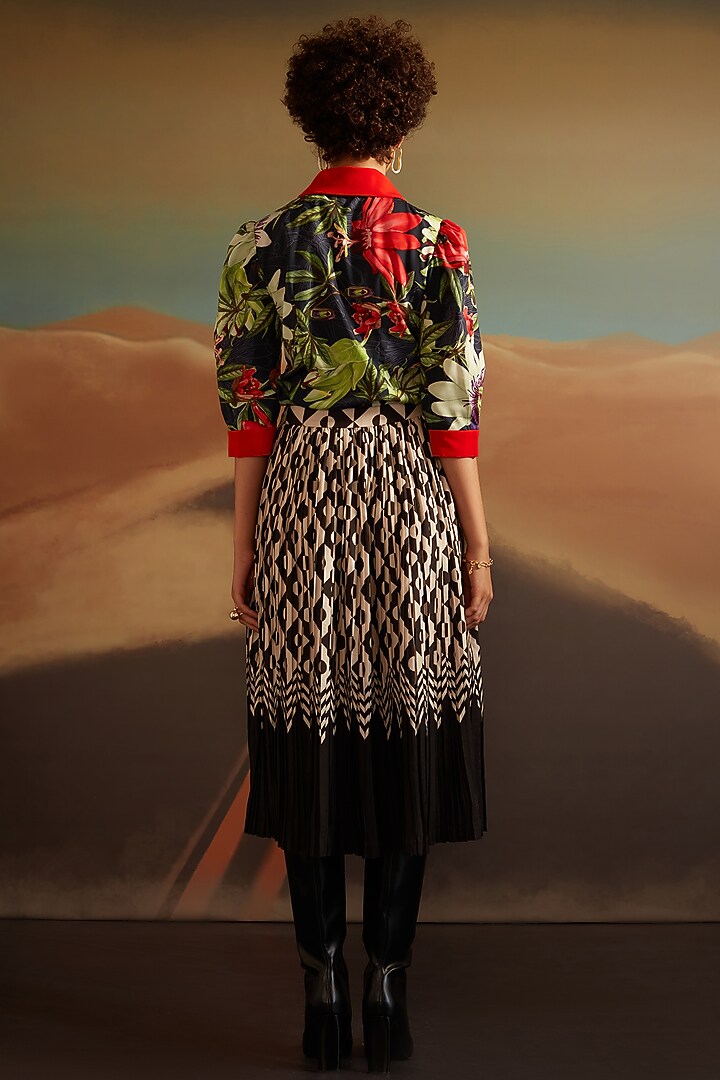Black Modal Satin Printed Blouse by Verb by Pallavi Singhee at Pernia's Pop Up Shop