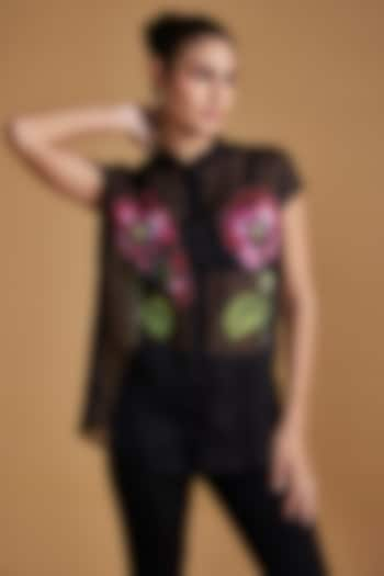 Black Sheer Organza Embroidered Shirt by Verb by Pallavi Singhee at Pernia's Pop Up Shop