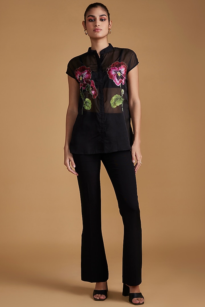 Black Sheer Organza Embroidered Shirt by Verb by Pallavi Singhee at Pernia's Pop Up Shop
