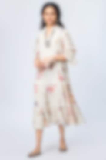 White Floral & Embroidered Midi Summer Dress by Verb by Pallavi Singhee at Pernia's Pop Up Shop