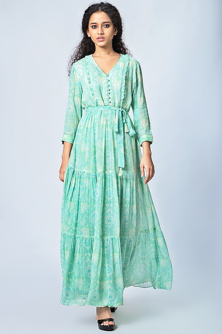 Mint Green Printed Dress by Verb by Pallavi Singhee
