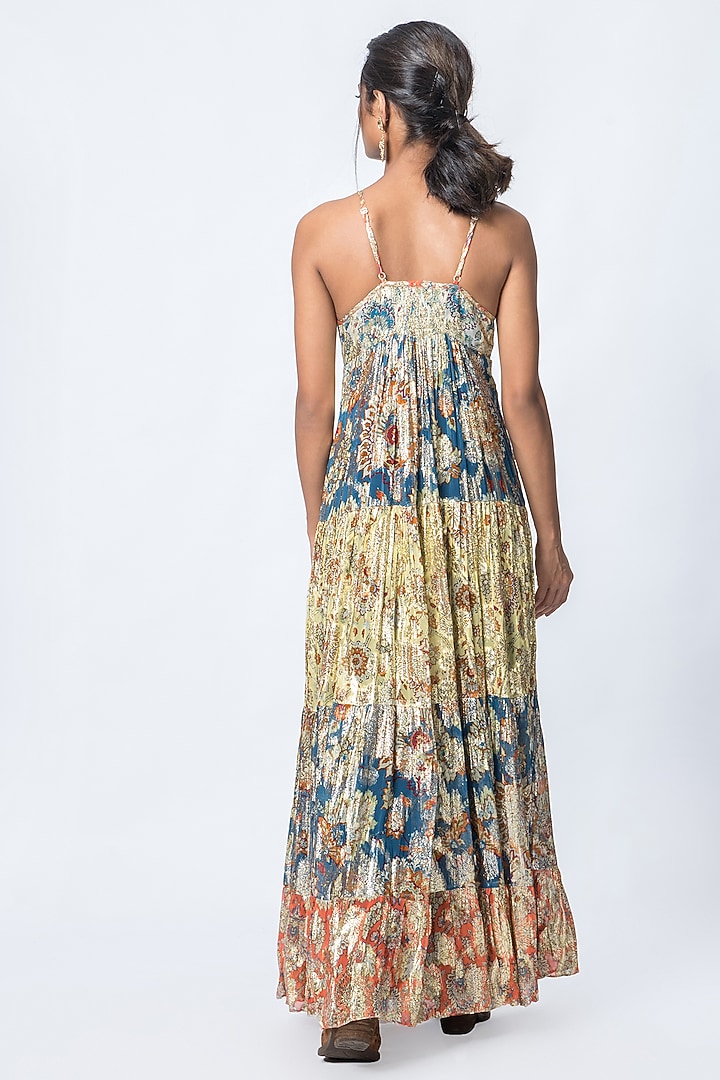 Gold Printed Jacquard Summer Dress by Verb by Pallavi Singhee at Pernia's Pop Up Shop