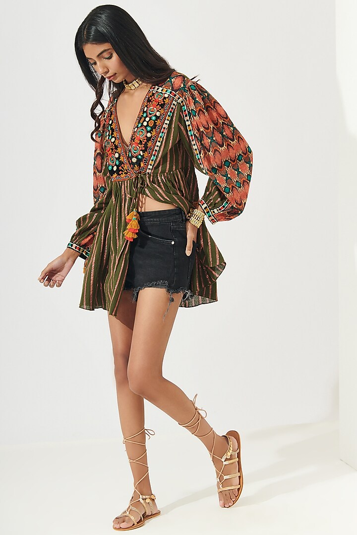 Multi-Colored Printed Wrap Blouse by Verb by Pallavi Singhee