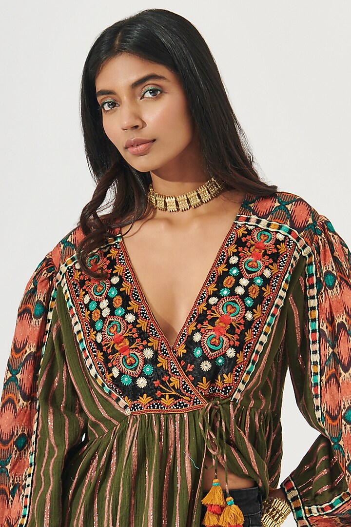 Multi-Colored Printed Wrap Blouse by Verb by Pallavi Singhee at Pernia's Pop Up Shop