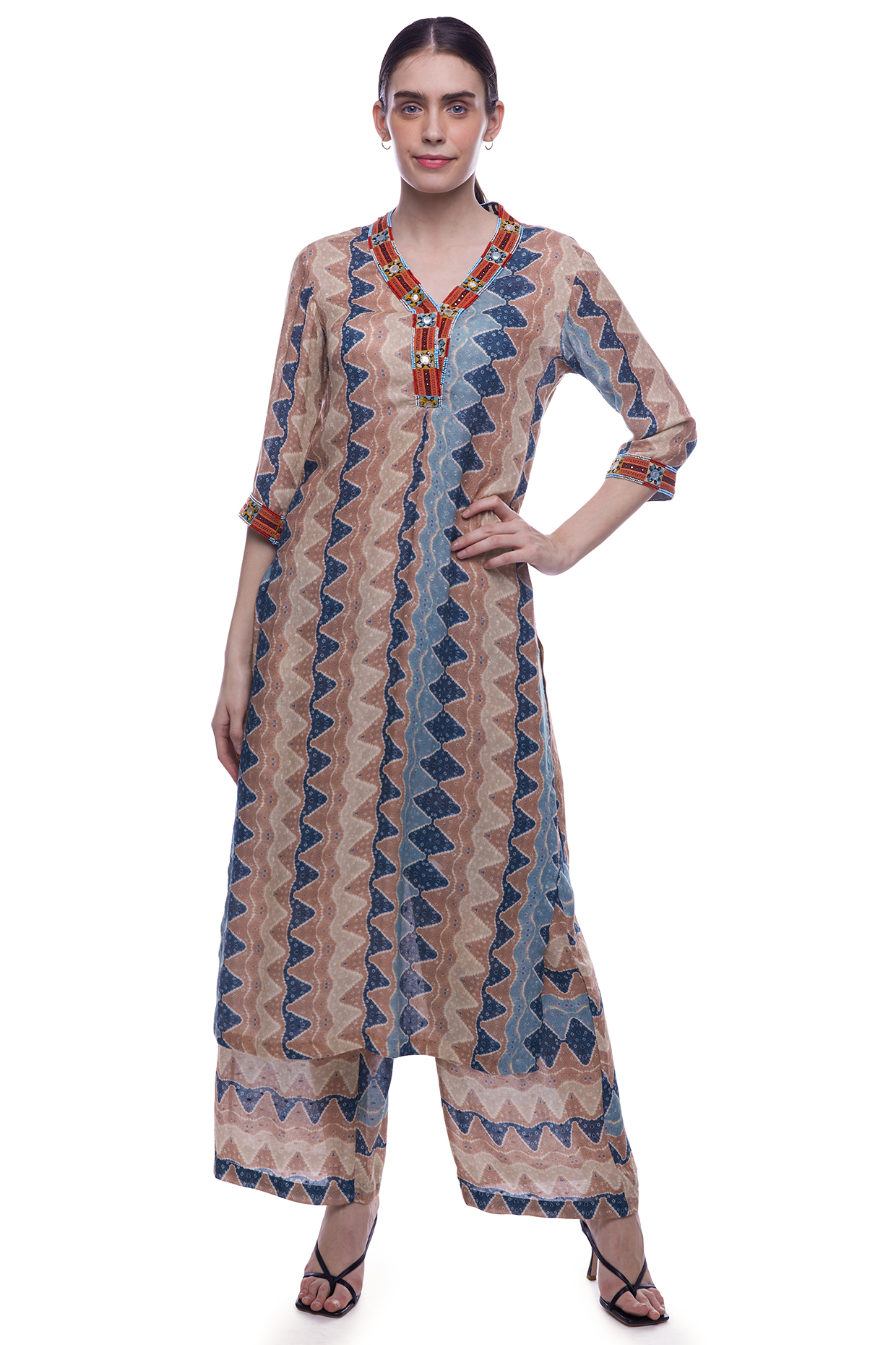 bandhani kurtis with mirror work