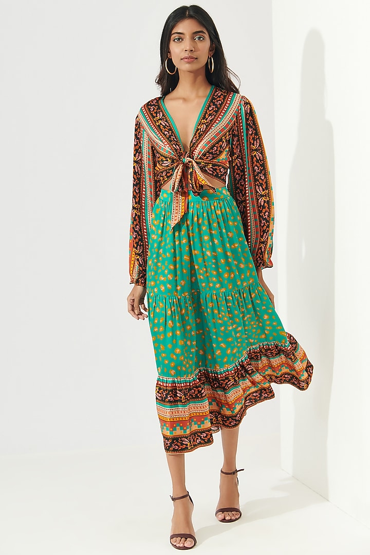 Green Satin Crepe Gathered Skirt by Verb by Pallavi Singhee at Pernia's Pop Up Shop