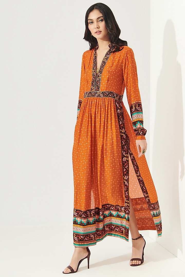 Orange Printed Midi Dress by Verb by Pallavi Singhee