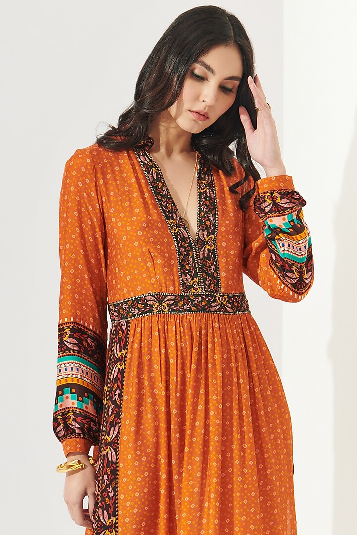 Orange Printed Midi Vacation Dress by Verb by Pallavi Singhee at Pernia's Pop Up Shop