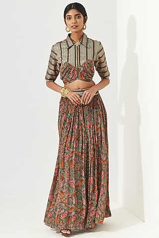 Multi-Colored Embroidered & Printed Crop Blouse by Verb by Pallavi Singhee