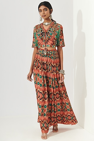 Multi-Colored Ikat Printed Crop Blouse by Verb by Pallavi Singhee